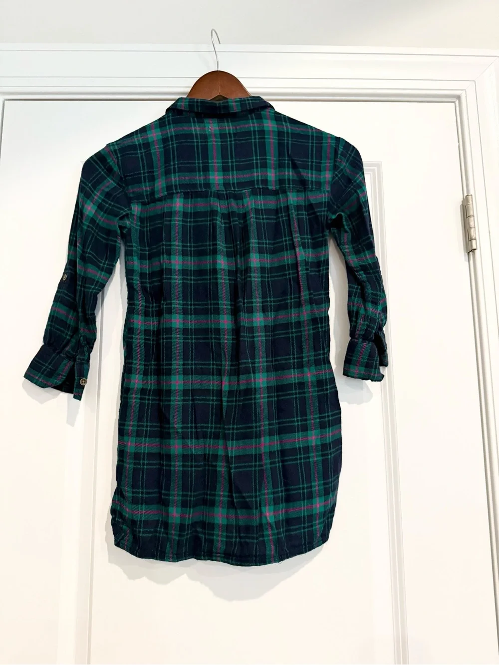 Old Navy Dark Green & Navy Plaid Flannel Shirt Dress